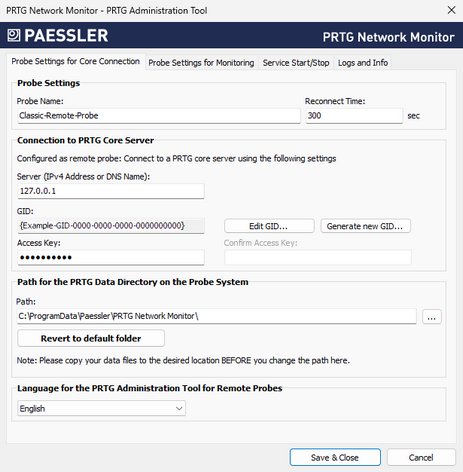 Remote Probe Settings in PRTG Administration Tool